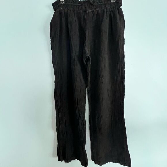 RAYA SUN women’s beachy coverup crinkle gauze linen cotton blend pants LARGE - Picture 2 of 9